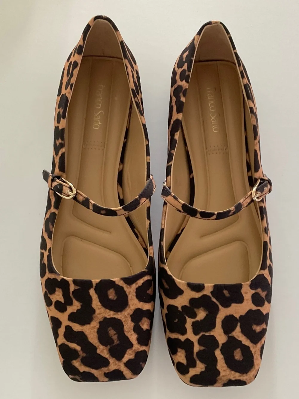 FRANCO SARTO Tinsley Square Toe Mary Jane Flats in Leopard Print Fabric Sz 8.5